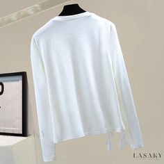 Lasaky - Classic Solid Color Long Sleeve Casual Outerwear Shirt with Floral Embellishment Elegant Long Sleeve T-shirt For Fall, Floral Embellishment, Casual Outerwear, Floral Accessories, Long Sleeve Casual, Types Of Collars, Types Of Sleeves, Floral Design, Solid Color