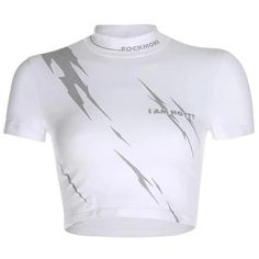 reflective lightning print white t shirt short sleeve o neck slim sexy crop top basic tshirt hot summer holiday clothes Y2k Aesthetic Fashion, Soft Girl Outfits, Summer Holiday Outfits, Postpartum Body, Harajuku Outfits, Girls Crop Tops, Tumblr Outfits, Aesthetic Look, Vintage Style Outfits