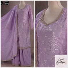 Get ready to make heads turn with our Lavender Purple Embroidered Shararaa Kurti Palazzo Dupatta set! 💜✨ Perfect for any formal occasion, this stunning designer kurthi gararaa party set is a must-have in your wardrobe. ✨ Shop now for only $89.00! 💸 #LavenderPurple #EmbroideredShararaa #KurtaPalazzoDupatta #DesignerKurthi #GararaaPartySet #FormalWear #IndianFashion #PartyReady #DivineDivas #TrendyThreads Semi-stitched Party Sets For Diwali, Festive Purple Embroidered Sharara, Festive Embroidered Purple Sharara, Semi-stitched Art Silk Palazzo Set With Chikankari Embroidery, Purple Semi-stitched Sets With Chikankari Embroidery, Purple Embroidered Sharara For Diwali, Diwali Purple Embroidered Sharara, Festive Georgette Sets With Chikankari Embroidery, Festive Sets With Chikankari Embroidery On Georgette