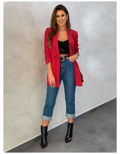 Red Blazer Outfit, Áo Blu, Red Blazer, Trend Fashion