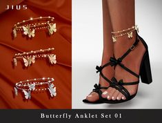 the butterfly anklet set is shown in three different colors