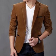 Find ideas๏ฟฝand inspiration for Stylish Mens Velvet Formal Slim Fit One Button Casual Blazer Dress Coat Jacket @, women's dresses Party Wear Blazers For Men, Smart Casual Coat, Party Wear Blazers, Blazers Men, Men Coat, Mens Blazer, Mens Fashion Blazer, Mens Fashion Edgy, Mens Suit Jacket