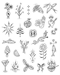 a bunch of different tattoo designs on a white background