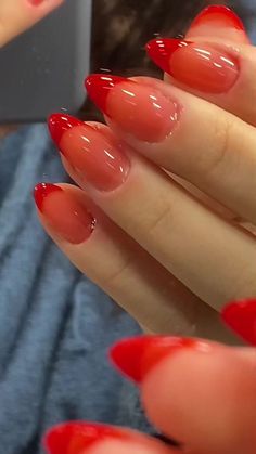 Cute Nails Jelly, Translucent Dip Nails, Red Jelly Nails Aesthetic, Coffin Shape Nails Fall, Minimalist Jelly Nails, Red Jelly Nails Tutorial, Nails French Tip Almond Shape, Jelly Nail French Tip, Aesthetic Jelly Nails