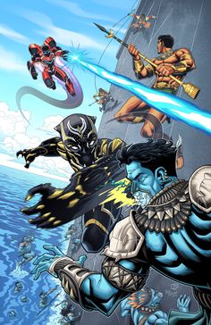 Black Panther Namor, Mcu Artwork, Namor Black Panther, Milk Ads, Black Avengers, Shuri Black Panther, Deadpool Artwork, Avengers Cartoon, Avengers Poster