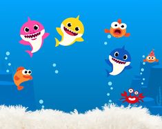 a group of cartoon fish swimming in the ocean