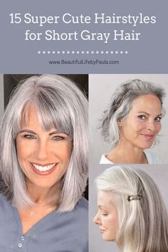 Check out these 15 super cute short gray hairstyles! If you have been looking for cute short hairstyles for gray hair and gray hair accessories, look no farther! Short Hairstyles For Gray Hair, Short Gray Hairstyles, Silver Hair Color Short, Grey Hair Accessories, Cute Short Hairstyles, Haircut Gray Hair, Grey Hair With Bangs