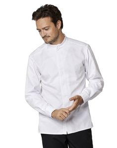 Tencel Chef-/Service Shirt White - Main Modern Slim Fit White Tops, Modern Slim Fit White Top, Modern White Slim Fit Tops, Modern White Slim Fit Top, White Long Sleeve Business Top, White Stretch Formal Tops, White Stretch Top For Formal Occasions, Modern Slim Fit White Shirt, Modern White Slim Fit Shirt