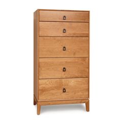 a wooden dresser with four drawers on it