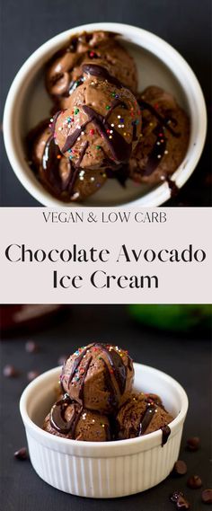 vegan and low carb chocolate avocado ice cream in a white bowl