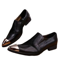 Seeking to invest in exquisite dress shoes? Your search ends here! These dress shoes boast an exceptional pointed-toe design, exuding chic and fashion-forward appeal. Crafted from a split leather upper, they ensure comfort with a durable rubber outsole and a cushioning synthetic insole for extended wear. These men's shoes, complete with a convenient slip-on closure, are destined to capture your admiration.SpecificationsUpper Material: Split LeatherToe Shape: Pointed toeSpecial 5: business shoes man casual leather oxfordsSpecial 3: mans pointed toe dress shoesSpecial 2: man oxford shoesSpecial 1: mans dress shoesShoes Type: OxfordsSeason: Spring/AutumnPattern Type: SolidOutsole Material: RubberOrigin: Mainland ChinaOccasion: PartyModel Number: JT0129Lining Material: Synthetic LeatherLeather Black Pointed Toe Dress Shoes With Leather Sole, Slip-on Leather Shoes With Pointed Toe, Spring Black Pointed Toe Dress Shoes, Modern Fitted Oxfords With Pointed Toe, Leather Wingtip Loafers For Party, Formal Leather Loafers With Pointed Toe, Black Leather Brogue Shoes With Pointed Toe, Black Leather Shoes With Brogue Detailing And Pointed Toe, Fitted Pointed Toe Dress Shoes With Brogue Detailing