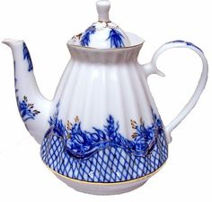 a blue and white porcelain tea pot