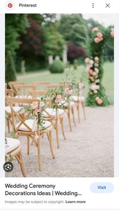 an outdoor ceremony set up with chairs and flowers