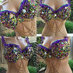 three different types of bras with beads on them