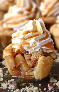 a close up of a pastry with toppings on it