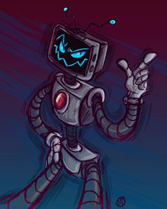 a drawing of a robot holding up a peace sign