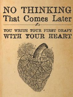 an old book with the title'no thinking that comes later you write your first draft with your heart '