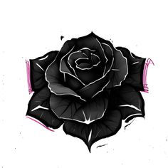 a drawing of a black rose with pink trimmings on it's petals