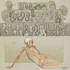 a drawing of a person laying on the ground next to various drawings and shapes that appear to be human