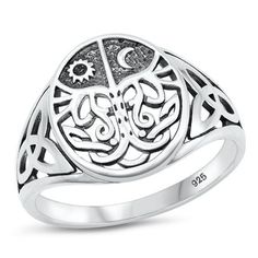 High Polished Celtic Sun & Moon Ring .925 Sterling Silver Band Jewelry Female Male Unisex Size 9 All our silver jewelry is crafted from .925 silver also commonly referred to as sterling silver. Sterling silver is the standard for beautiful high-quality silver jewelry and cannot be replicated by lower priced silver plated jewelry. It is 92.5% pure silver, mixed with alloys to add strength and durability to stand the test of time. Keep your fine jewelry shiny and elegant by storing it properly. Je Religious Rings, Silver Celtic Jewelry, Tree Of Life Ring, Life Ring, Tree Of Life Jewelry, Celtic Tree Of Life, Celtic Tree, Band Jewelry, Jewelry Sterling Silver