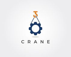 the crane logo is designed to look like it has gears attached to it, and an orange