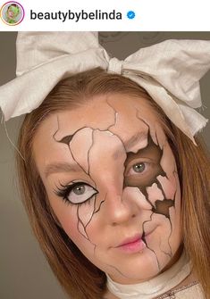 Broken Doll Makeup Tutorial, Broken Doll Face, Creative Halloween Makeup Looks, Creative Halloween Makeup