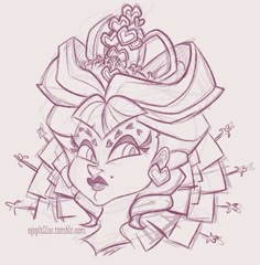 a drawing of a girl with a crown on her head and ribbon around her neck