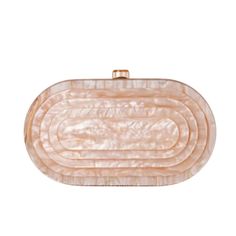 Add a touch of vintage-inspired flair to your outfit with our champagne Art Deco Acrylic Clutch Handbag. This beautiful pearlized resin bag can be worn as a clutch or crossbody, and features a hinged closure for easy access. At just 1.28 lbs and measuring 8.25" x 4.5", it's the perfect size for all your essentials. It also has an internal chain that can flip out to make it double as a shoulder bag or crossbody. Feminine Gold Rectangular Clutch, Elegant Rectangular Blush Clutch, Elegant Blush Rectangular Clutch, Art Deco Clutch, Champagne Art, Resin Bag, Acrylic Clutch, Clutch Handbag, Collectable Items