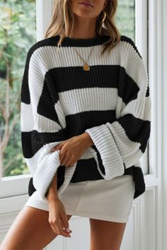 Details: Material: Acrylic, Blending, Viscose Style: Fashion, Sweet Pattern Type: Striped Element: Contrast Neckline: O Neck Sleeve Style: Regular Sleeve Sleeve Length: Long Sleeve Fit Type: Loose Clothing Length: Regular Closed Type: Pullover Type: Patchwork Size(in) Length Bust Sleeve Length S 23.2 51.2 17.3 M 23.6 52.8 17.7 L 24 54.3 18.1 XL 24.4 55.9 18.5 Tips: Due to the many variations in monitors, the color in the image could look slightly different, please take physical design and color shall prevail. Please allow 0.4"-1" differs due to manual measurement. Oversized Striped Sweater, Oversize Pullover, Pull Oversize, Matching Sweaters, Legging Sport, Winter Pullover, Loose Outfit, Color Block Sweater, Striped Fabrics