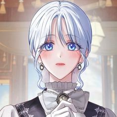 an anime character with blue eyes and white hair