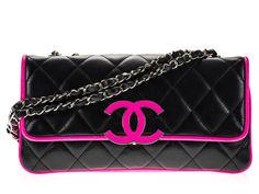 Chanel Chanel Black and Neon Pink Two Tone Quilted Flap Bag Chanel Things, Black Quilted Bag, Handbags Chanel, Spring Bags, Quilted Purses, Quilted Handbags, Chanel Purse, Pink Handbags