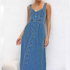 New With Tags Women's Blue Sexy Strap Maxi Denim Dress Summer Sleeveless Halter Bodycon Maxi Dress Size Xl Sleeveless Non-stretch Medium Wash Denim Dress, Summer Dark Wash Denim Vest For Day Out, Sleeveless Medium Wash Denim Beach Dress, Sleeveless Non-stretch Denim Dress With Pockets, Sleeveless Non-stretch Denim Summer Dress, Non-stretch Sleeveless Denim Dress For Summer, Sleeveless Denim Sundress For The Beach, Chic Sleeveless Denim Beach Dress, Non-stretch Sleeveless Cotton Denim Dress