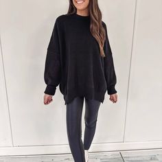 - 58% Cotton, 39% Acrylic, 3% Spandex - True to size with an oversized fit - Model is pictured in a S/M - Black color Oversized Sweater, Black Sweaters, Black Color, Fitness Models, Spandex, Black, Color