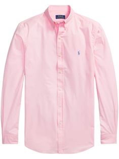 light pink stretch-cotton signature Polo Pony motif button-down collar front button fastening long sleeves buttoned cuffs Elegant Pink Long Sleeve Shirt, Elegant Long Sleeve Pink Shirt, Pink Long Sleeve Shirt For Work, Fitted Pink Shirt For Daywear, Classic Pink Collared Shirt, Pink Slim Fit Button-up Tops, Classic Slim Fit Pink Top, Pink Long Sleeve Shirt With Buttons, Elegant Pink Slim Fit Shirt