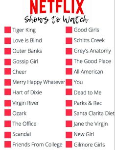 the netflix shows to watch list with red and white lines on it, which includes characters from