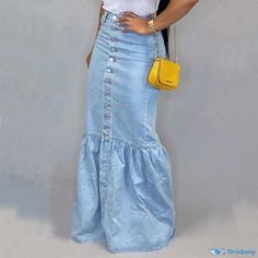 Orcajump - Denim Midi Skirt: A Sophisticated and Stylish Wardrobe Essential Stylish Wardrobe, Fishtail Skirt, Denim Midi Skirt, Types Of Skirts, Wardrobe Essentials, Midi Skirt, Skirt, Wardrobe