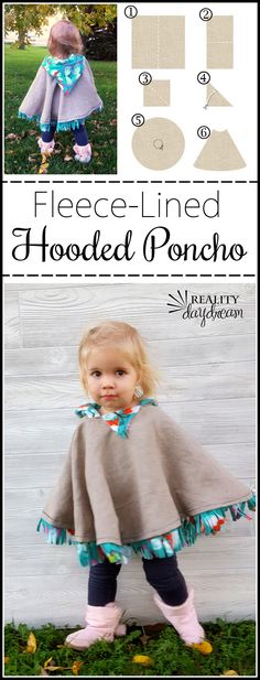 Fleece-lined Hooded Poncho for Toddlers Poncho Au Crochet, Fleece Projects, Poncho Patterns, Car Seat Poncho, Diy Sy, Diy Bebe, Sew Ins, Trendy Sewing, Hooded Poncho