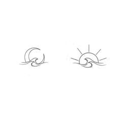 two drawings of sun and waves on a white background