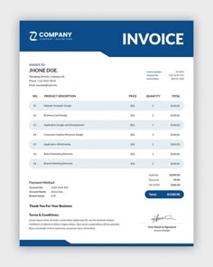 an invoice form is shown with the company's logo on it