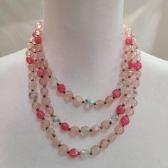 Vintage Lisner 3 Strand Pink Beaded Necklace Pink Beaded Necklace, College Station, Pink Beaded, Pink Beads, Beaded Necklaces, Chain Styles, Necklace Etsy, Beaded Necklace, Roses