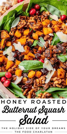 honey roasted butternut squash salad with pomegranate and cranberries