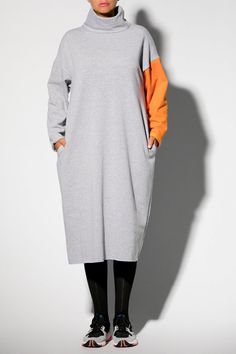 "Women Loungewear, Winter Dress, Long Sleeve Dress Our new design for Fall Winter Loungewear Collection - Grey Sweater dress with orange in a casual style. This jumper dress has its sporty and casual style, but in the same time it looks very chic and different. The fabric is the absolute winner for the fall winter time, because it is fluffy, warm, cozy and soft . This long sleeve dress is everything the winter wardrobe staple should be - it's beautiful, warm, cozy, comfortable and versatile. Thi Winter Dress Long Sleeve, Sweater Dress Winter, Loungewear Winter, Winter Loungewear, Winter Jumpers, Dress High Neck, Fall Winter Dresses, Dress Winter, Grey Sweater Dress