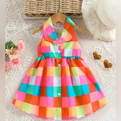 New. Baby Girls Plaid Sleeveless Shirt Dress Baby Fashion Lapel Halter Plaid Dress. Playful Multicolor Sleeveless Summer Dress, Cute Pink Sleeveless Dress, Playful Multicolor Sleeveless Dress For Spring, Cute Pink Sleeveless Dress For Spring, Cute Pink Sleeveless Spring Dress, Pink Sundress For Playtime In Summer, Cute Sleeveless Dress For Playtime, Multicolor Sleeveless Dress For Summer Playtime, Cute Pink Sundress For Playdate