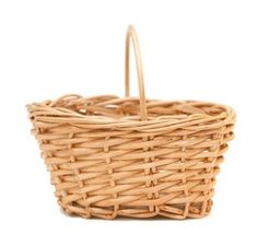 a wicker basket is shown on a white background