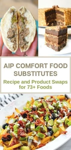 some food that is on top of a plate and in front of the words air comfort food substitues recipe and product swapps for 7 / 13 foods