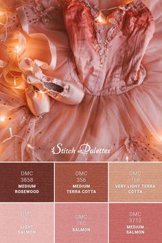 the color palette for this ballet dress is pink and brown, with white lights in the background