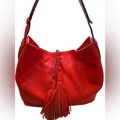 Like New Rebecca Minkoff Isobel Hobo In Poppy Red This Rebecca Minkoff Isobel Slouchy Hobo Handbag In A Bright Cherry Poppy Red Pebble Leather. This Rebecca Minkoff Bag From Spring 2016, There Are No Marks Or Scratches Inside Or Out, It's In Pristine Condition. Two Slip Pockets And One Zipper Pocket Inside. Magnetic Top Closure And The 2 Long Tassel Straps Can Also Be Tied At The Top For Extra Security. 8" Shoulder Drop, 16" L X 4.5" W X 12" H. Red Bucket Bag With Braided Handles For Shopping, Red Bucket Bag Tote With Braided Handles, Red Shoulder Bag With Braided Handles For Travel, Modern Red Bags With Braided Handles, Red Hobo Bag With Braided Handles, Red Bucket Bag With Leather Handles, Red Bucket Bag With Leather Handles For Errands, Red Shoulder Bag With Braided Handles For Errands, Red Rectangular Hobo Bag With Braided Handles