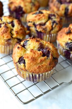 blueberry muffins cooling on a wire rack