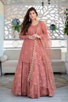 Lehenga, Embroidery, Pink, Gold