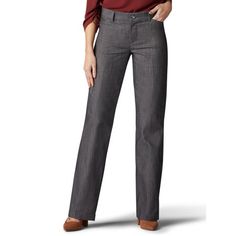 "Kick up your work attire with this trouser pant from Lee. Part of the Flex Motion Collection, this regular fit trouser pant uniquely fits your every curve and is made with a super stretch fabric that looks as good as it feels. Featuring a non-binding, no gap waistband and a mid rise regular fit, these pants are ready to go from work to play in effortless style. So put your comfort in motion and don't let anything hold you back in these \"working it\" work trousers. Size: 14M.  Color: Gray.  Gen Work Trousers, Yoga Pants Outfit, Fitted Trousers, Work Attire, Bottom Clothes, Trouser Pants, Straight Leg Pants, Workout Pants, Bottoms Pants